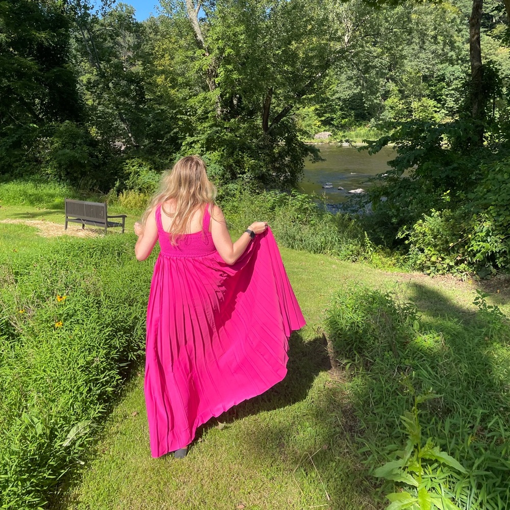 Anthropologie Fuchsia Knit Top Pleated Maxi Dress